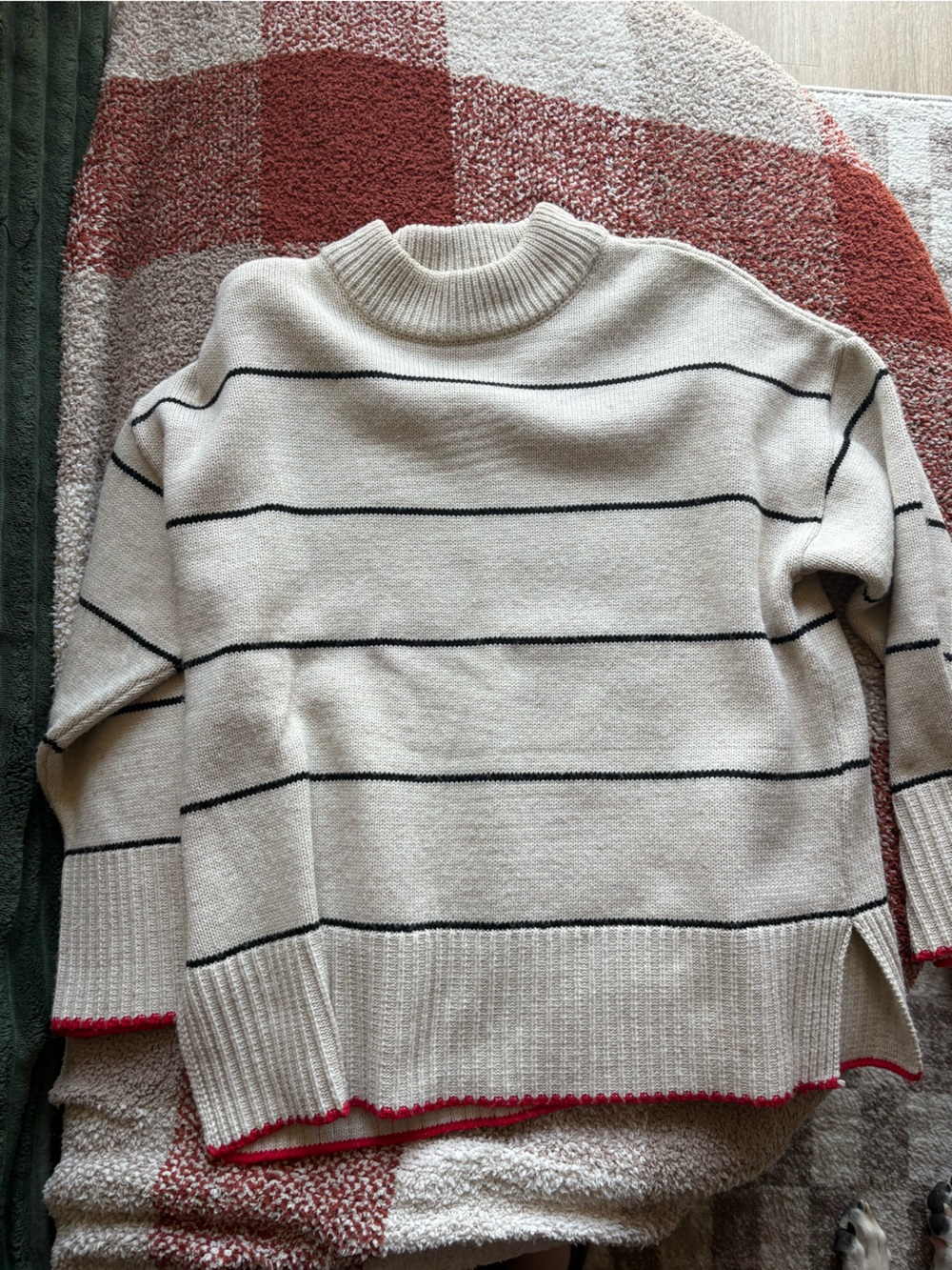 Striped Crewneck Sweater in Cream with Black Trim